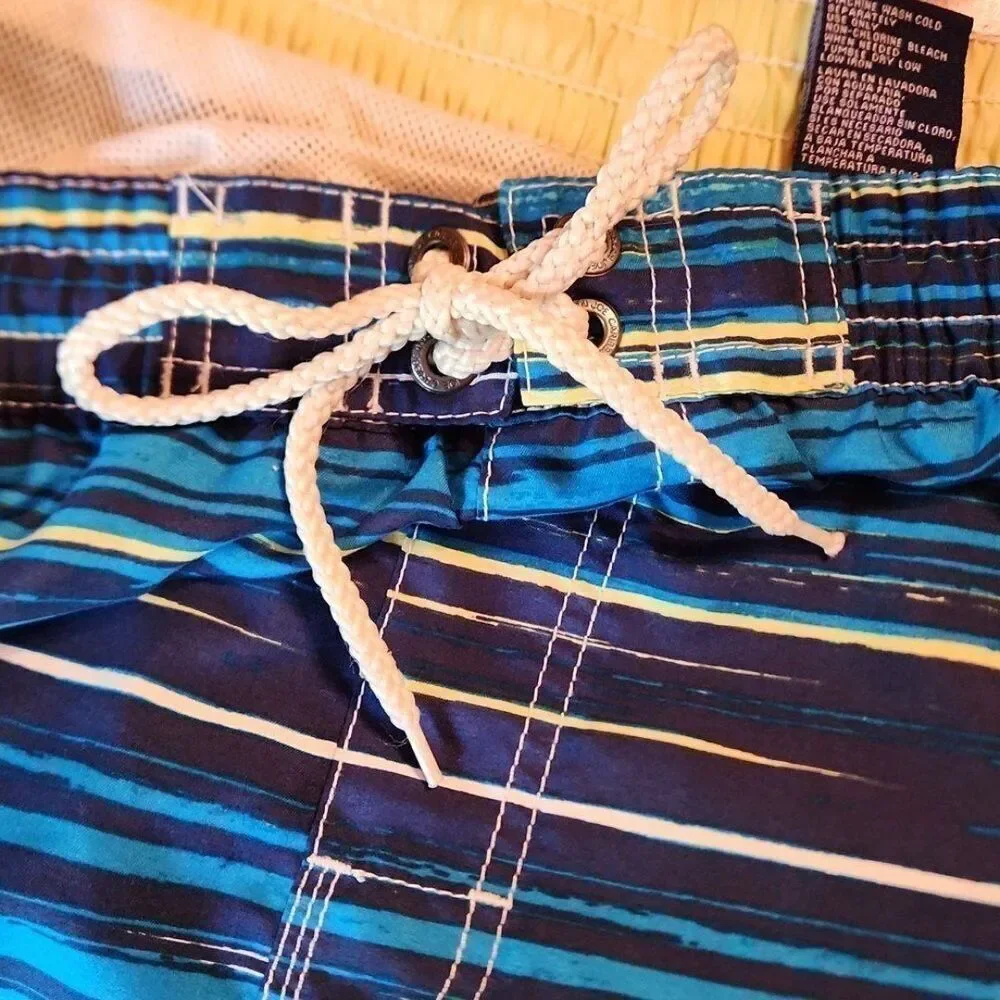 CARIBBEAN JOE Swim Trunks Shorts, Beachwear Drawstring, XXL, Blue & White